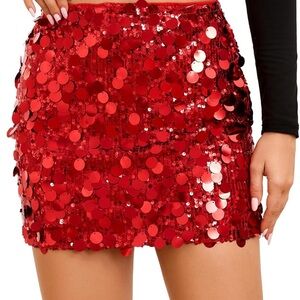 Red Sequin Mini Skirt